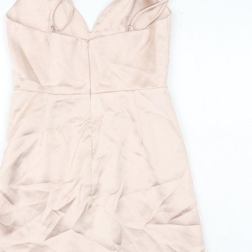 Zara Womens Pink Viscose Slip Dress Size M V-Neck Zip