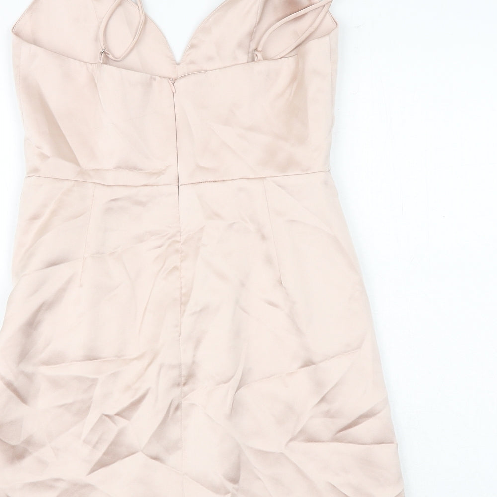 Zara Womens Pink Viscose Slip Dress Size M V-Neck Zip