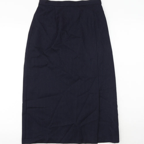 St Michael Womens Blue Striped Wool A-Line Skirt Size 12 Zip