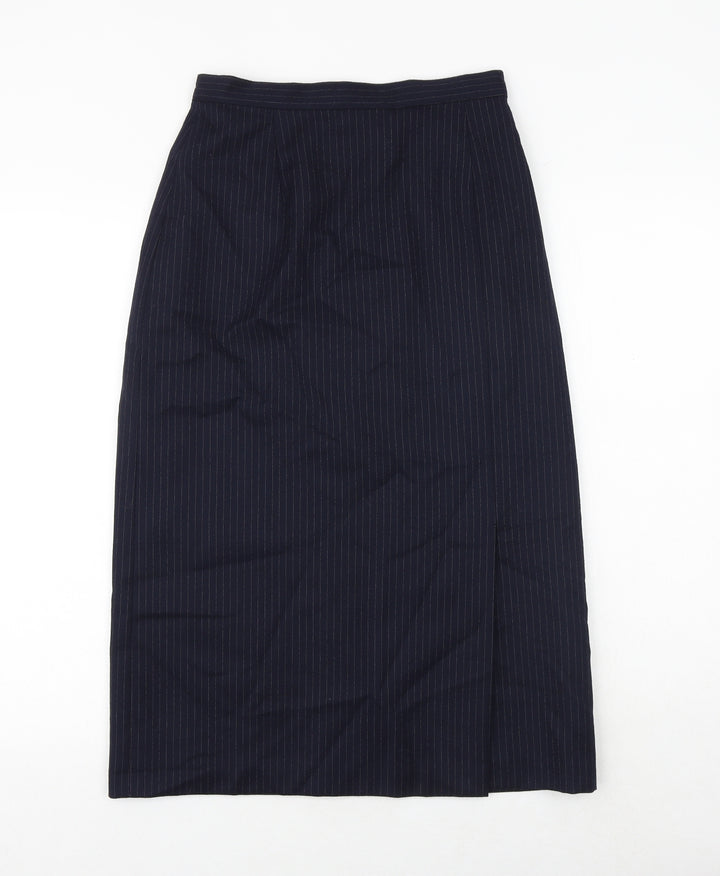 St Michael Womens Blue Striped Wool A-Line Skirt Size 12 Zip
