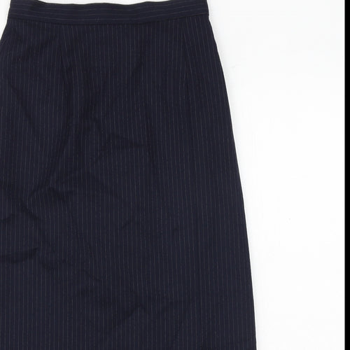 St Michael Womens Blue Striped Wool A-Line Skirt Size 12 Zip