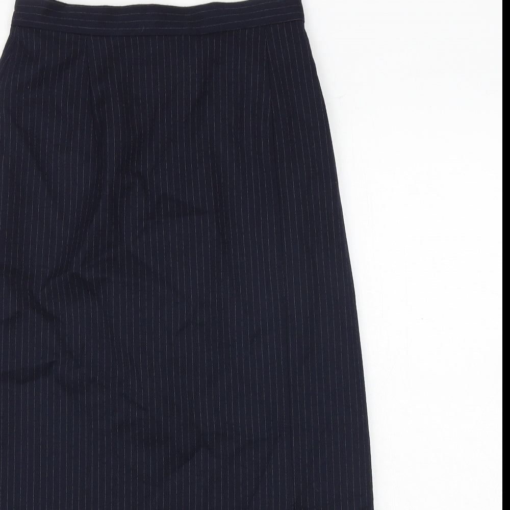 St Michael Womens Blue Striped Wool A-Line Skirt Size 12 Zip
