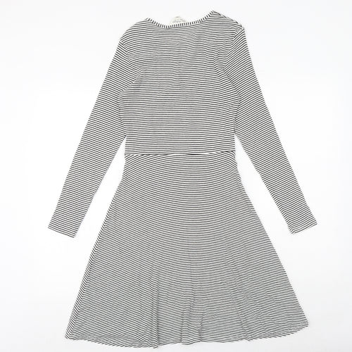 Miss Selfridge Womens Black Striped Viscose Trapeze & Swing Size 12 Round Neck Pullover