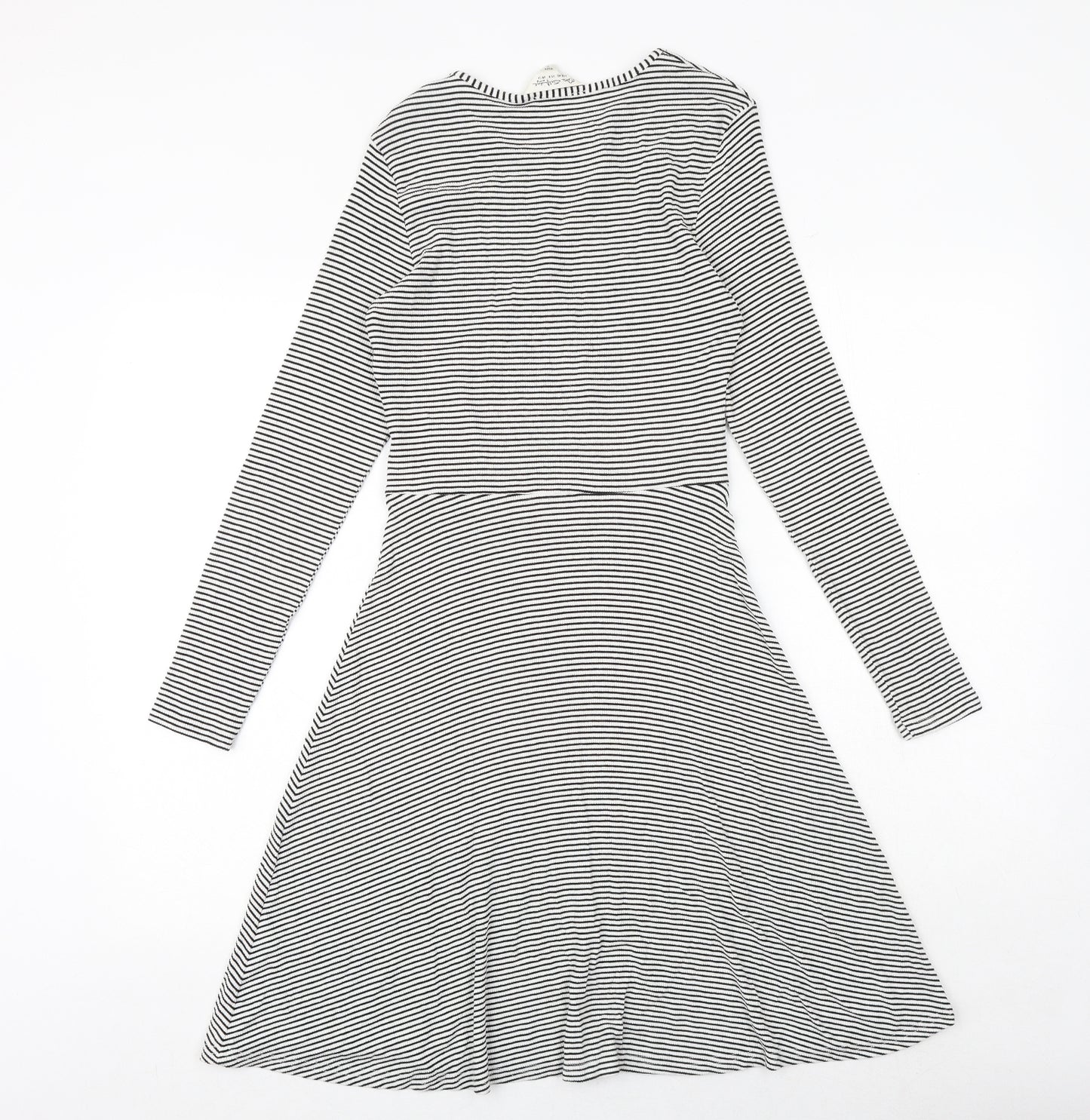 Miss Selfridge Womens Black Striped Viscose Trapeze & Swing Size 12 Round Neck Pullover