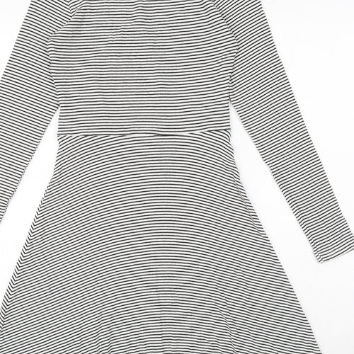 Miss Selfridge Womens Black Striped Viscose Trapeze & Swing Size 12 Round Neck Pullover