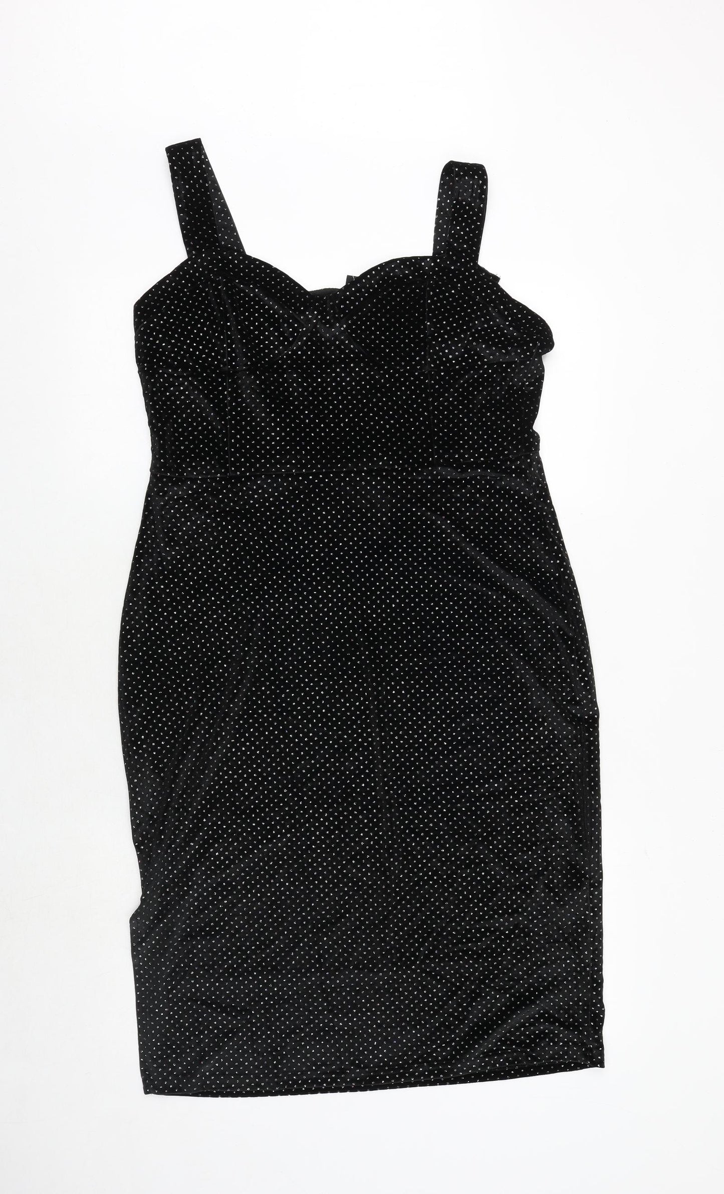 Blue Vanilla Womens Black Polka Dot Polyester Bodycon Size 14 Sweetheart Pullover