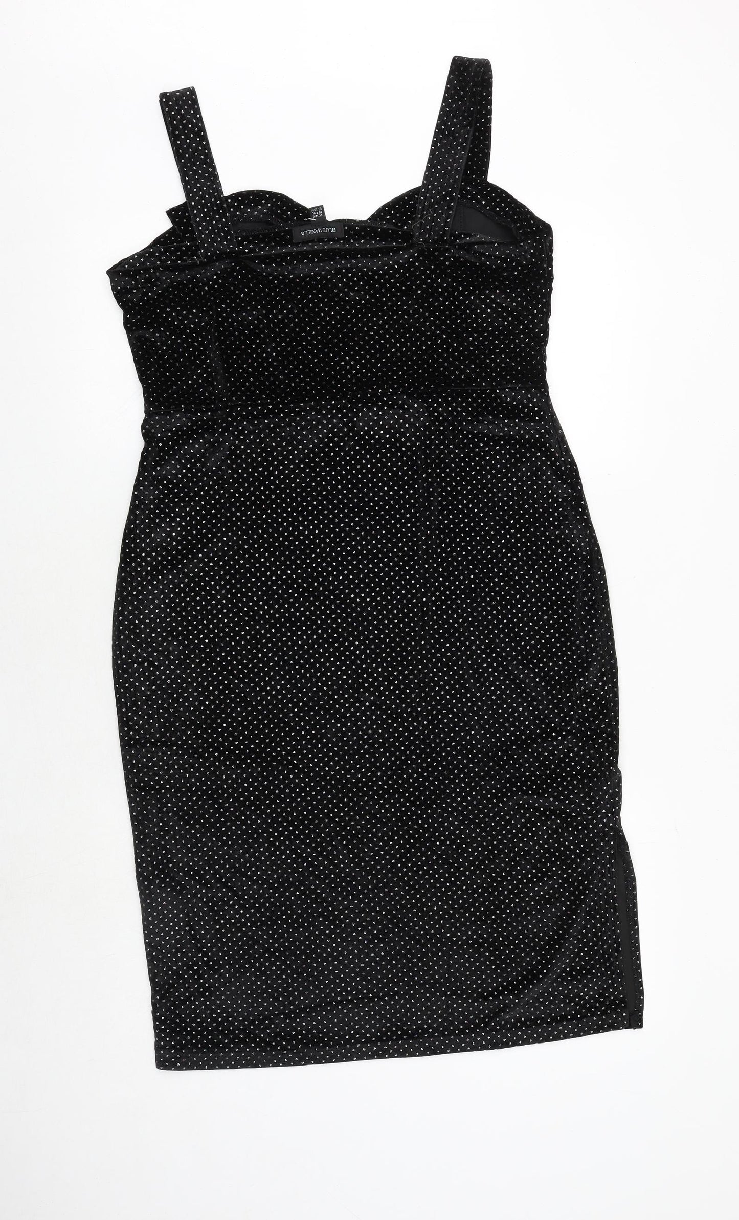 Blue Vanilla Womens Black Polka Dot Polyester Bodycon Size 14 Sweetheart Pullover