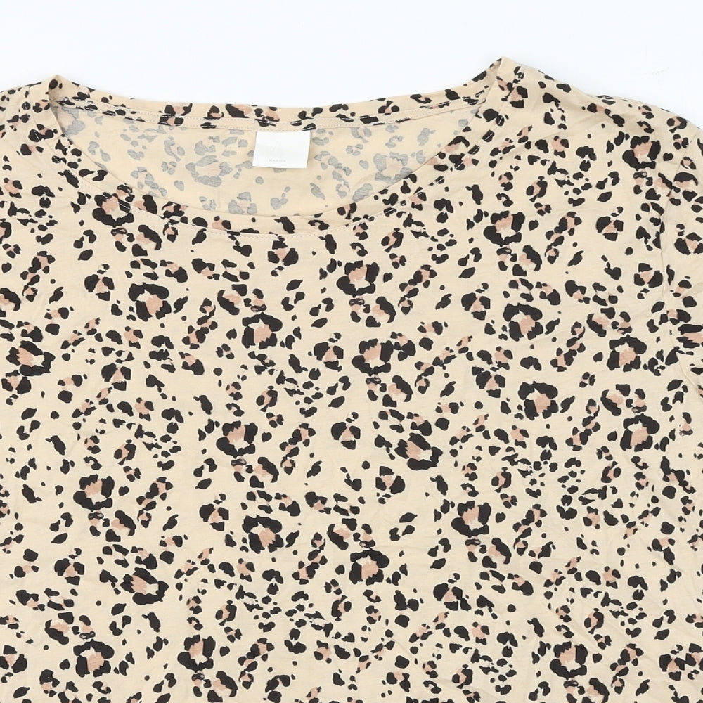 H&M Womens Brown Animal Print 100% Cotton Basic T-Shirt Size L Round Neck - Leopard Pattern