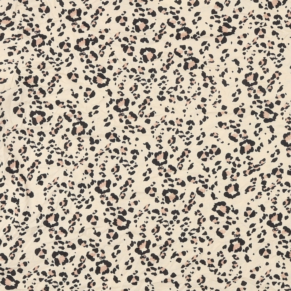 H&M Womens Brown Animal Print 100% Cotton Basic T-Shirt Size L Round Neck - Leopard Pattern