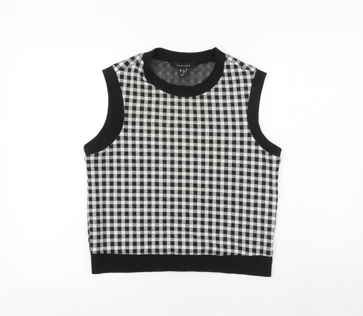 New Look Womens Black Round Neck Check Viscose Vest Jumper Size 12