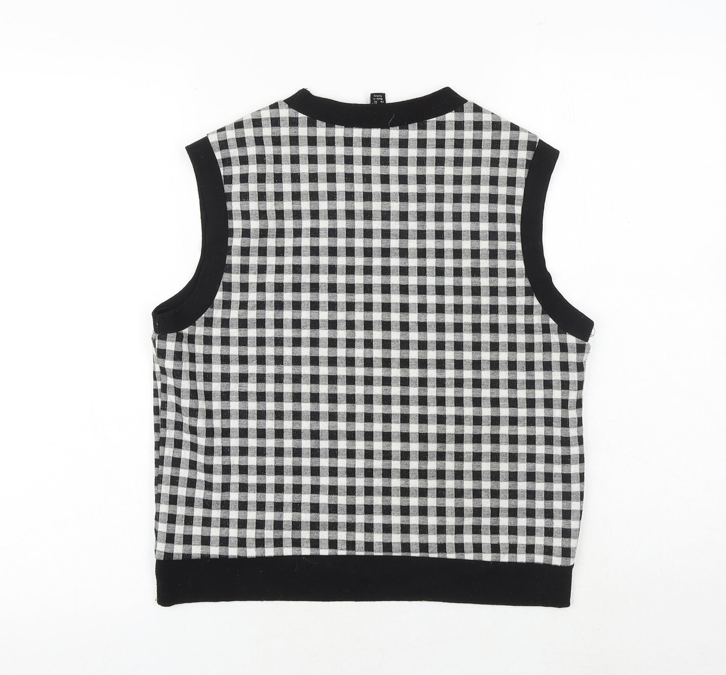 New Look Womens Black Round Neck Check Viscose Vest Jumper Size 12