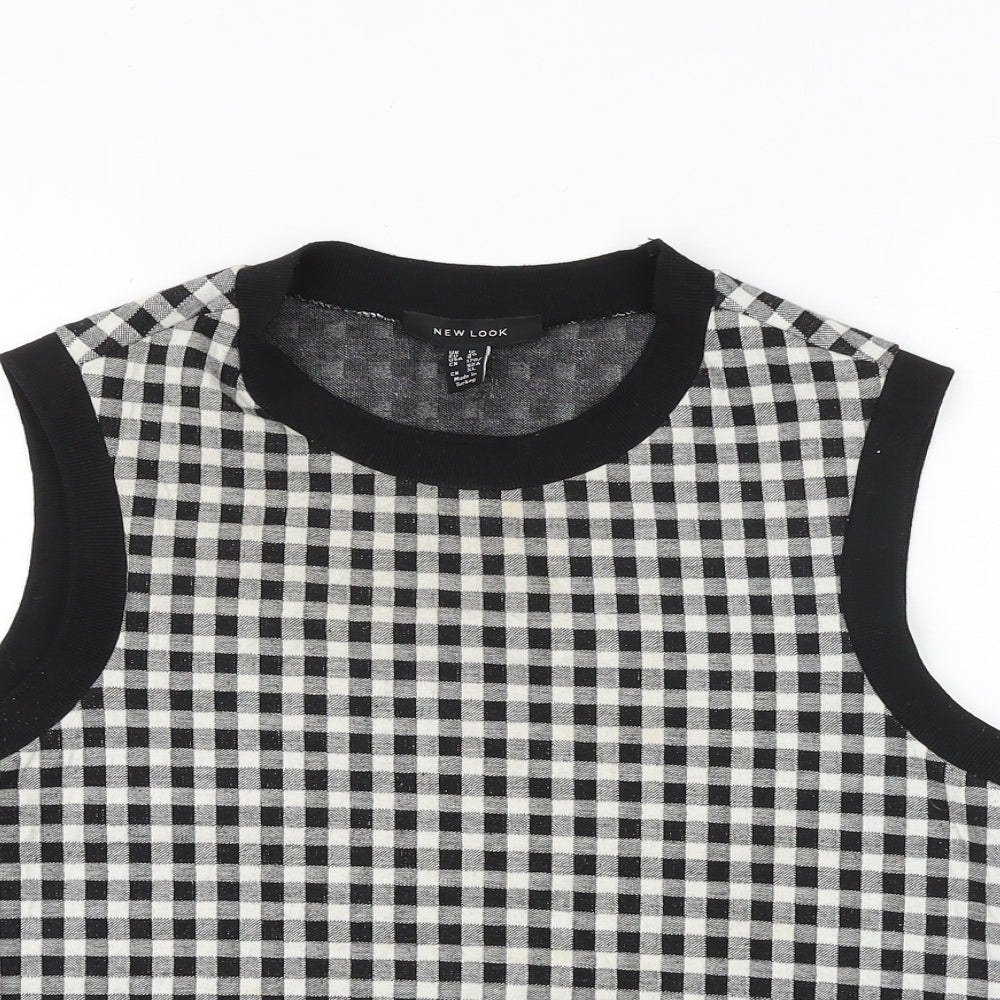 New Look Womens Black Round Neck Check Viscose Vest Jumper Size 12