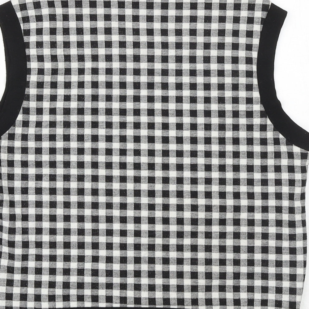 New Look Womens Black Round Neck Check Viscose Vest Jumper Size 12