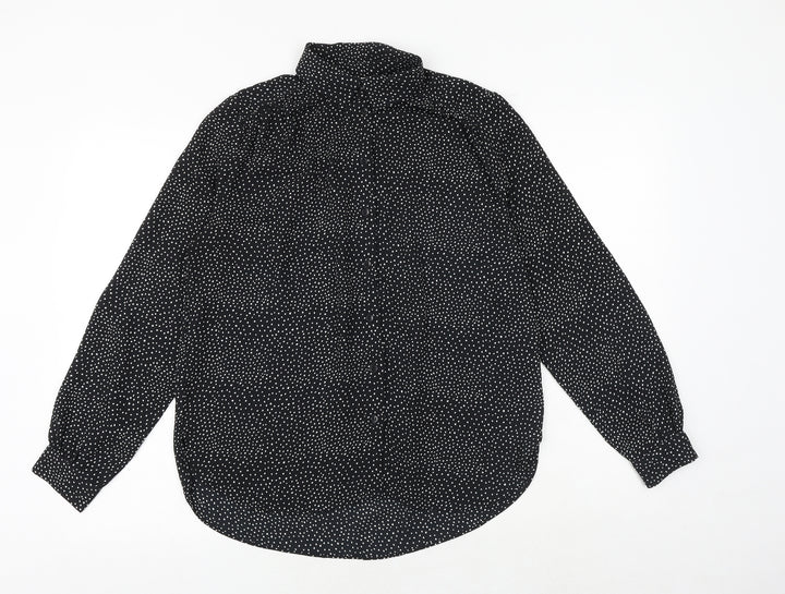 H&M Womens Black Geometric Polyester Basic Button-Up Size 8 Collared