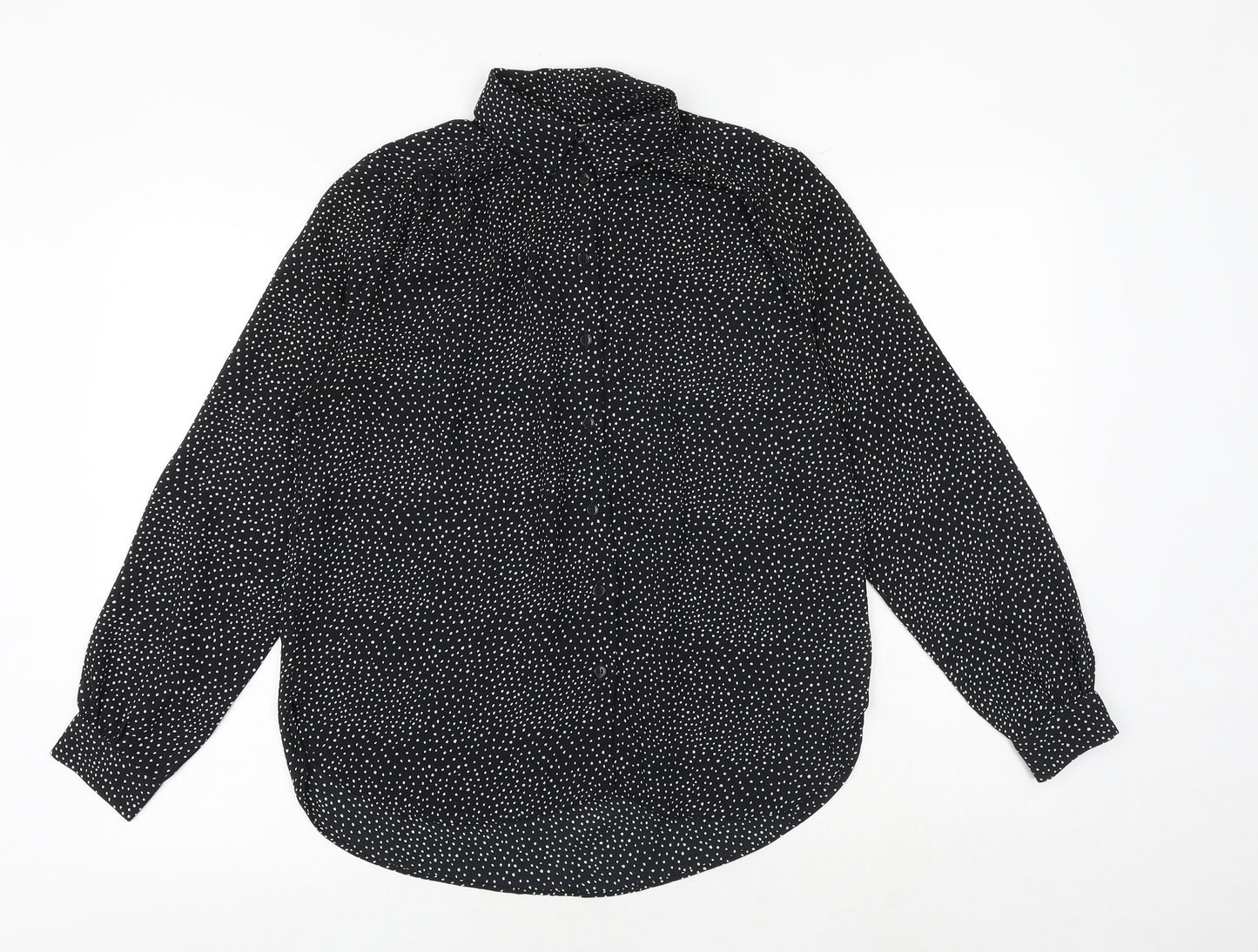 H&M Womens Black Geometric Polyester Basic Button-Up Size 8 Collared