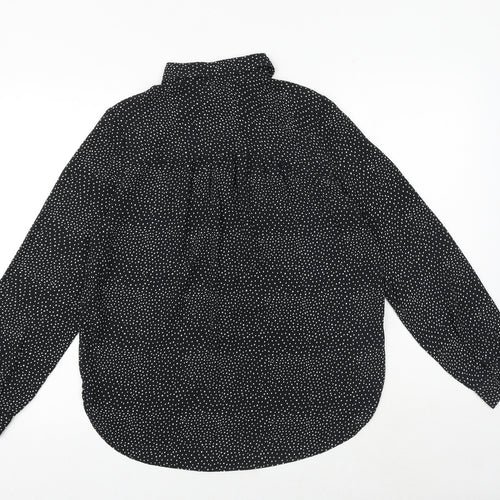 H&M Womens Black Geometric Polyester Basic Button-Up Size 8 Collared