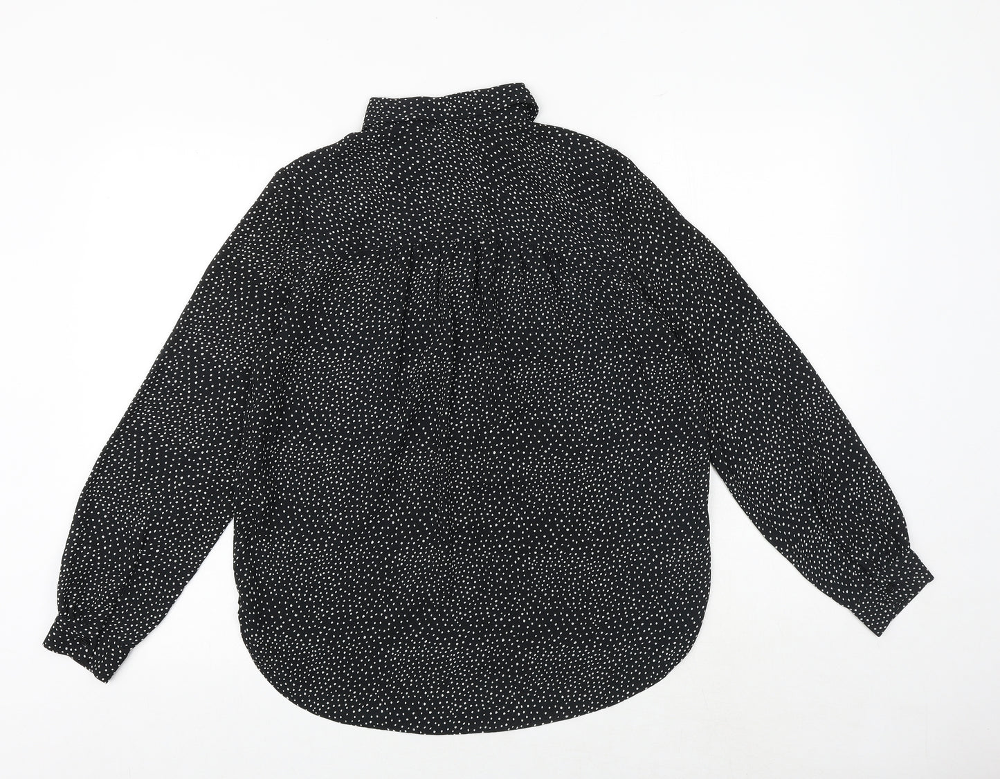 H&M Womens Black Geometric Polyester Basic Button-Up Size 8 Collared