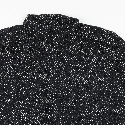 H&M Womens Black Geometric Polyester Basic Button-Up Size 8 Collared