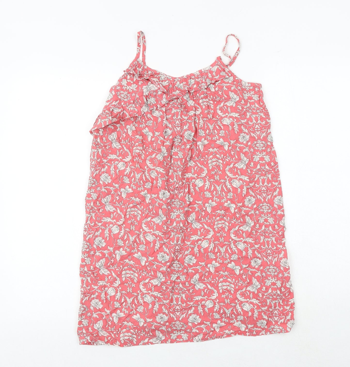 NEXT Girls Pink Floral Viscose Tank Dress Size 11 Years V-Neck Pullover