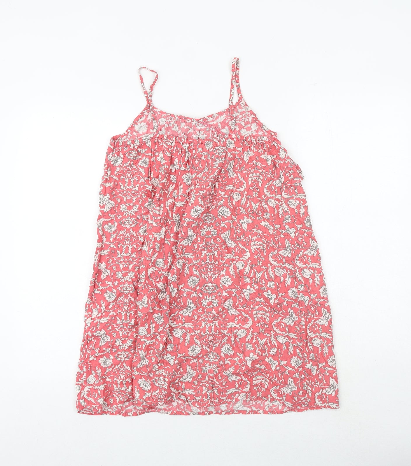 NEXT Girls Pink Floral Viscose Tank Dress Size 11 Years V-Neck Pullover