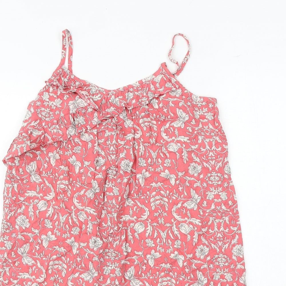 NEXT Girls Pink Floral Viscose Tank Dress Size 11 Years V-Neck Pullover