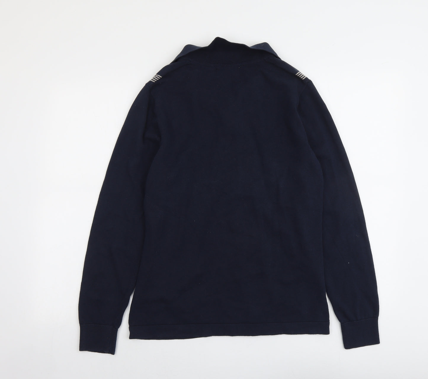 Union Works Mens Blue Collared Striped Cotton Pullover Jumper Size M Long Sleeve