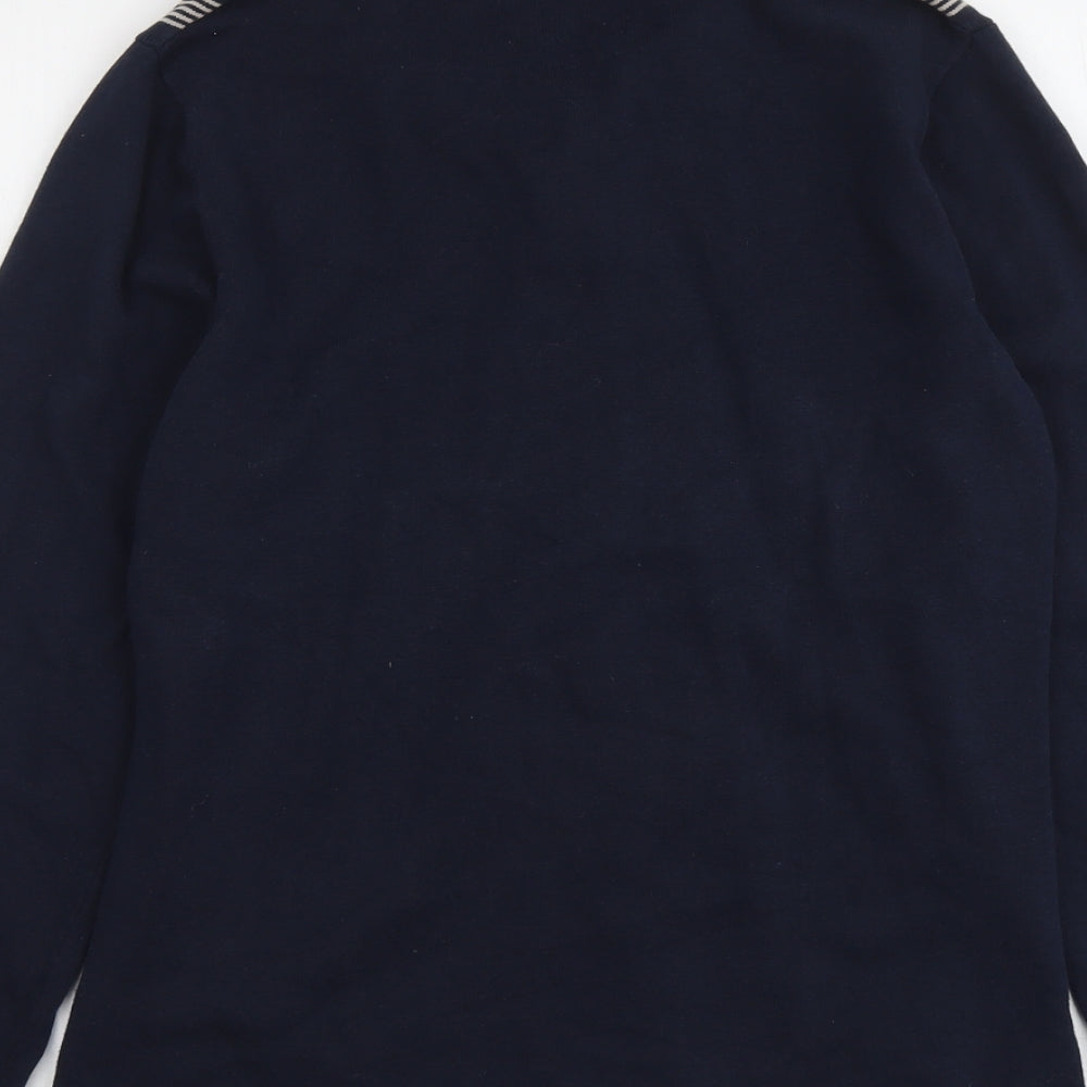 Union Works Mens Blue Collared Striped Cotton Pullover Jumper Size M Long Sleeve