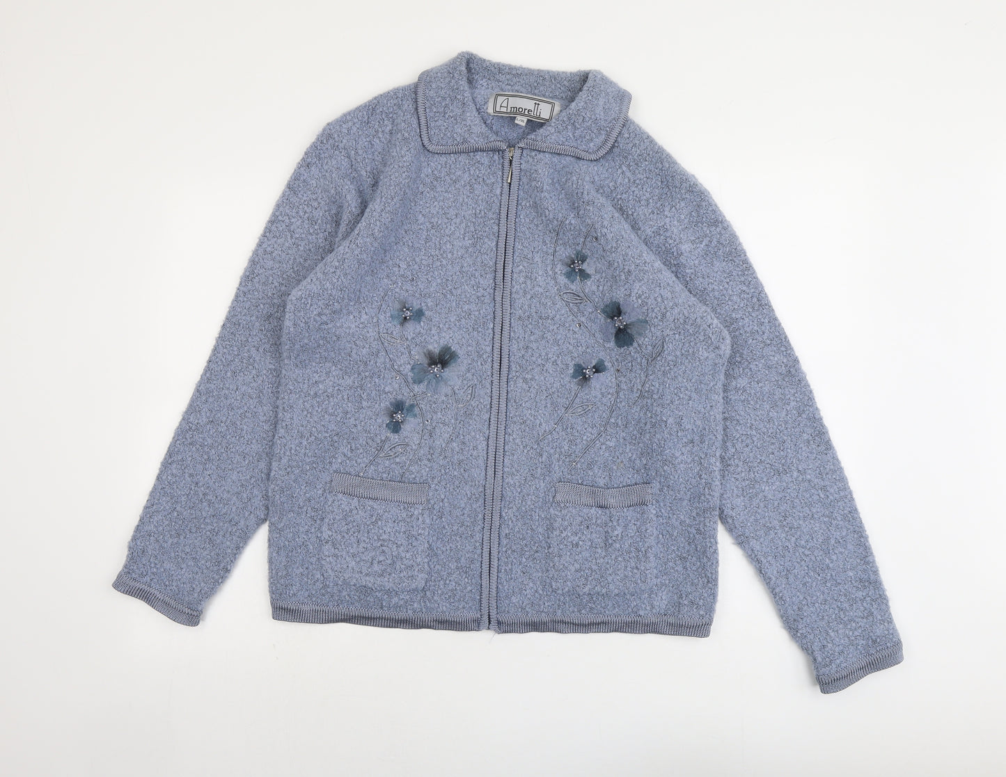 Amoretti Womens Blue Collared Acrylic Full Zip Jumper Size L - Size L/XL