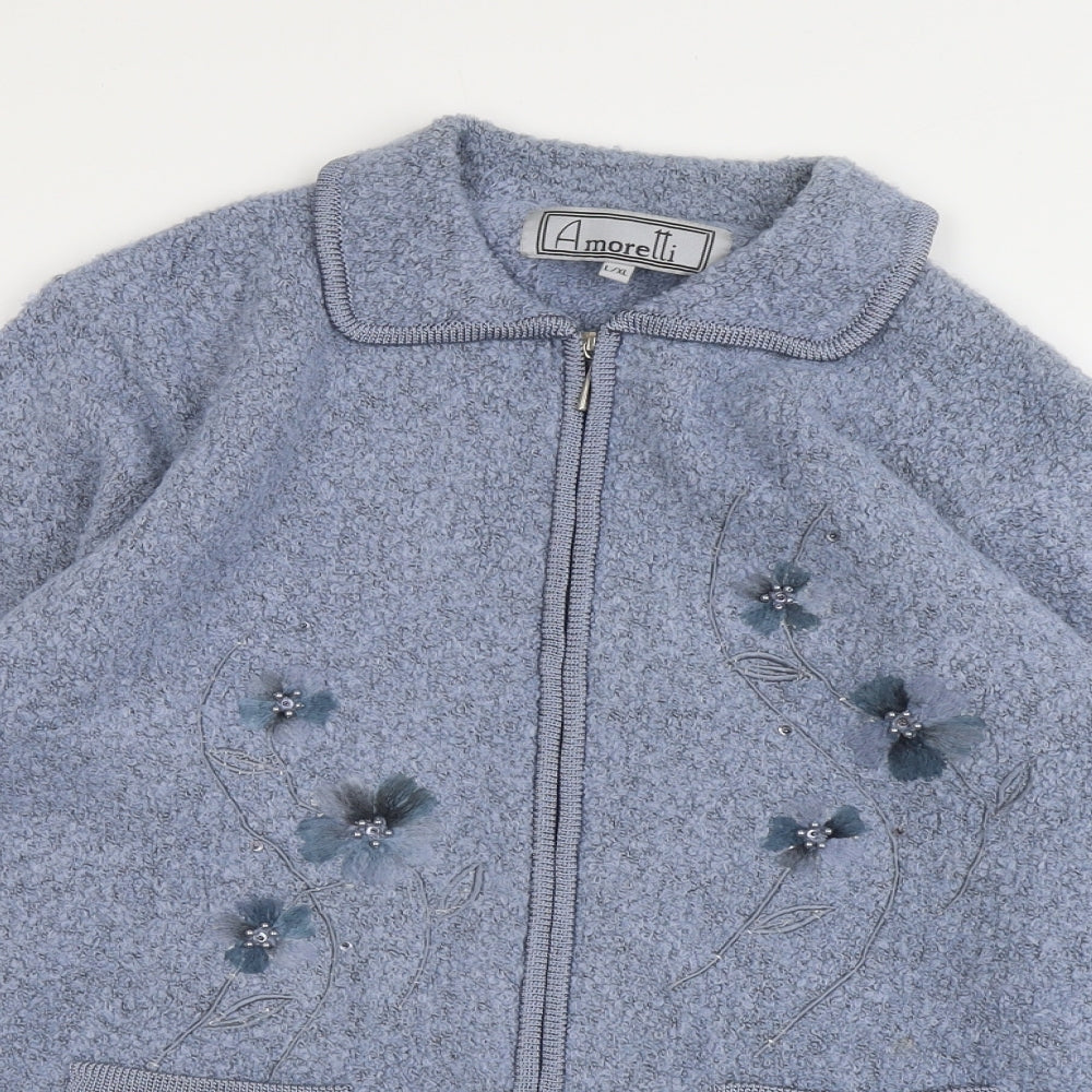 Amoretti Womens Blue Collared Acrylic Full Zip Jumper Size L - Size L/XL