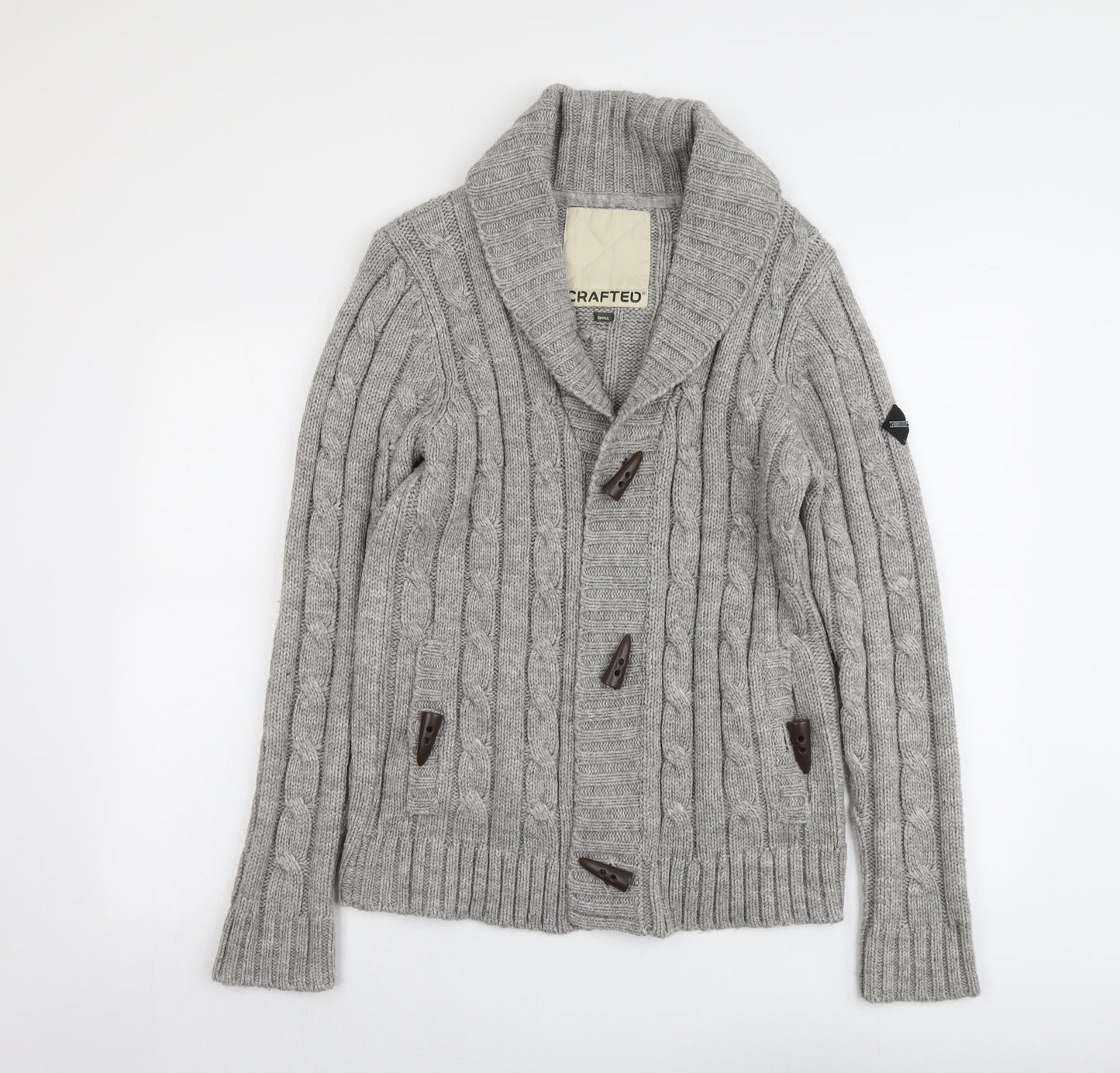 Crafted Womens Grey Collared Acrylic Cardigan Jumper Size S