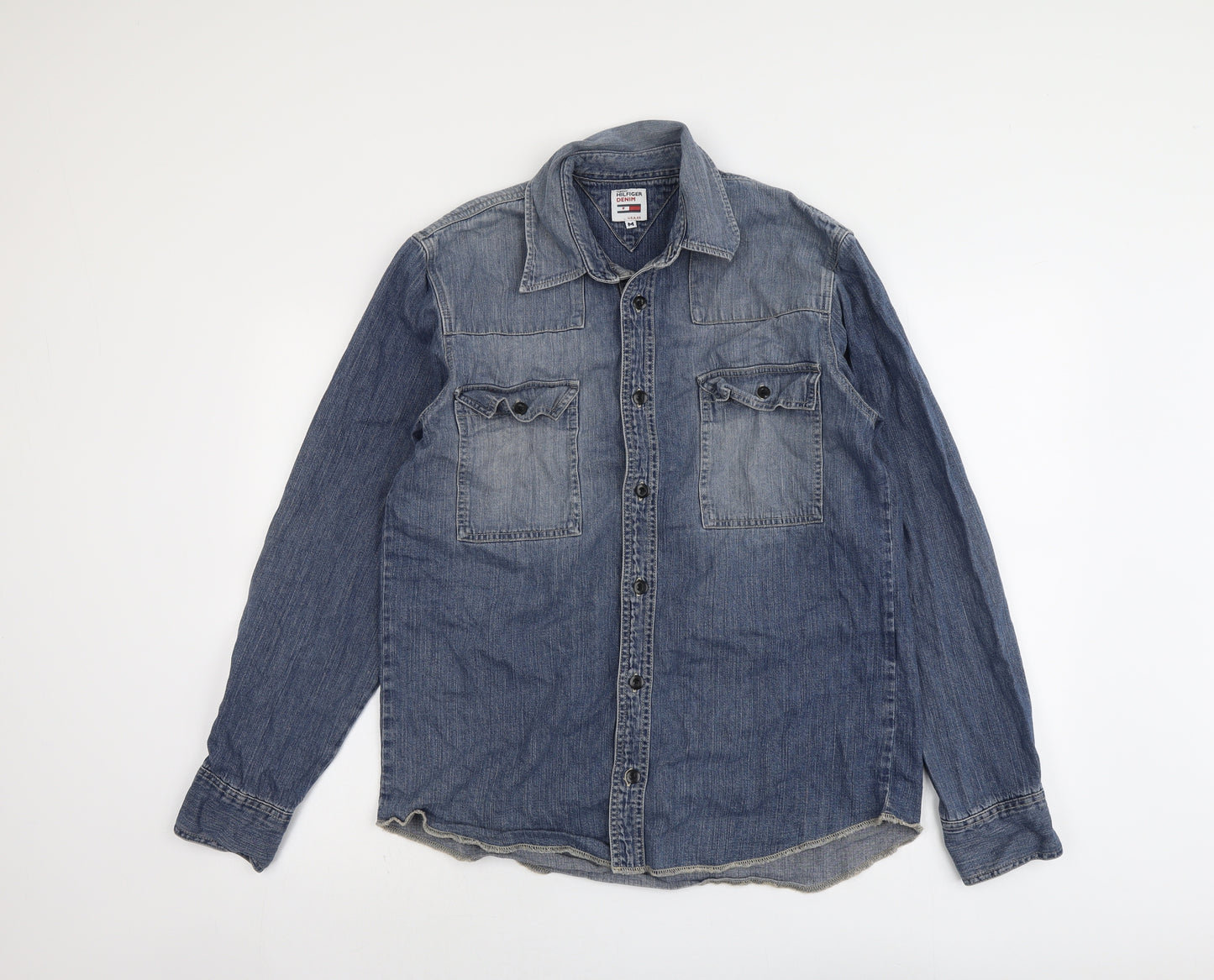 Tommy Hilfiger Mens Blue Cotton Button-Up Size MT Collared Button