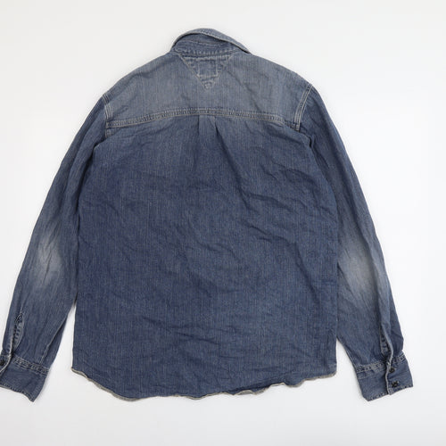 Tommy Hilfiger Mens Blue Cotton Button-Up Size MT Collared Button