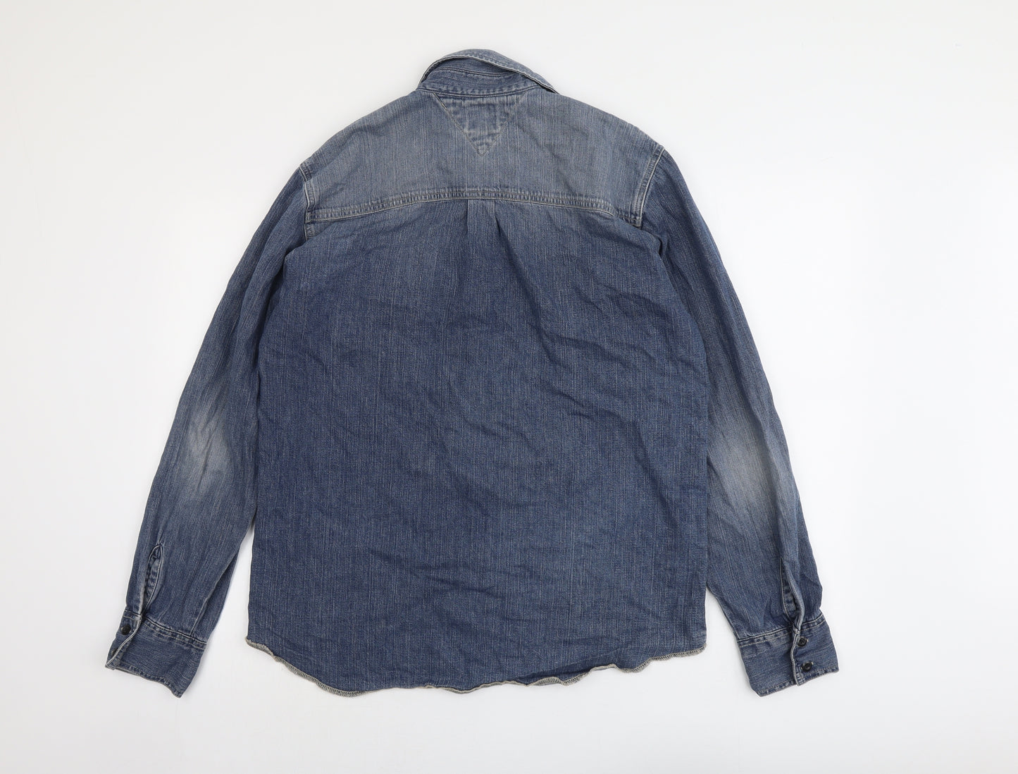 Tommy Hilfiger Mens Blue Cotton Button-Up Size MT Collared Button