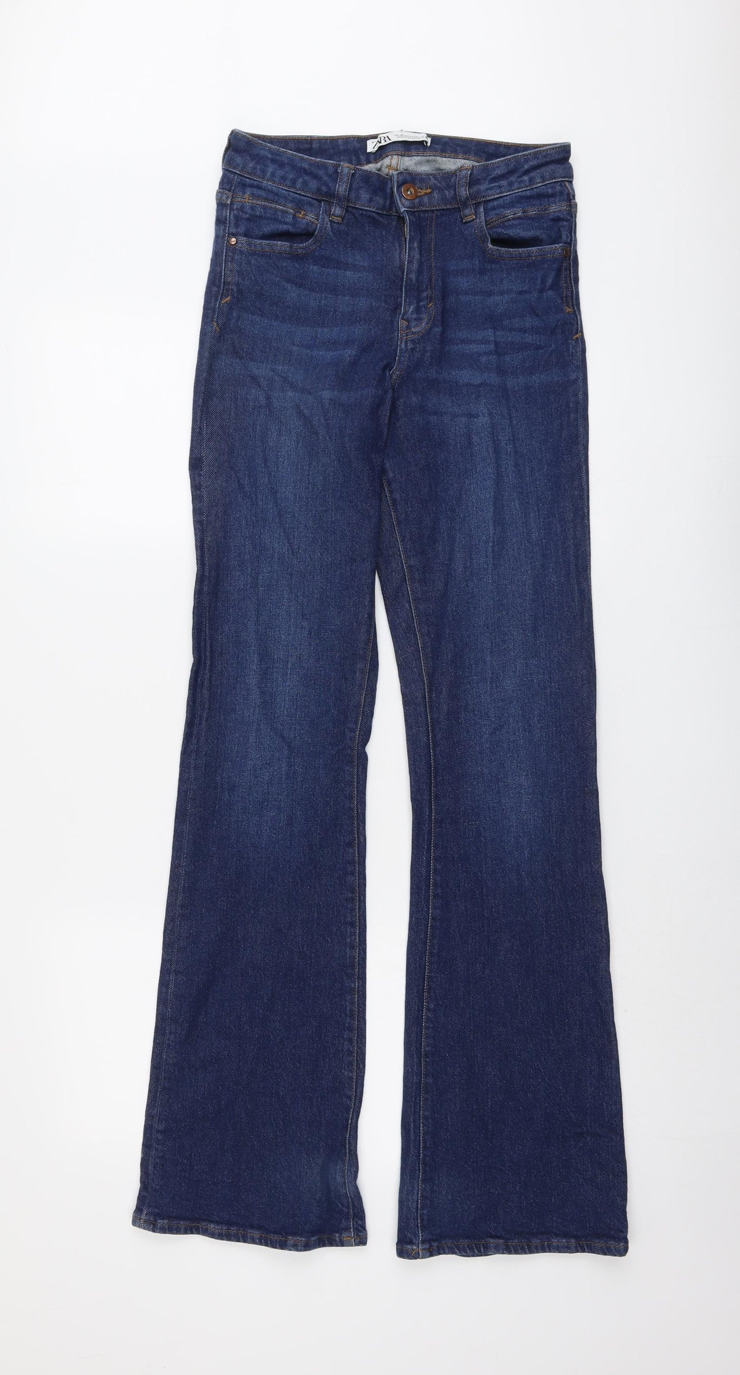Zara Womens Blue Cotton Bootcut Jeans Size 8 L33 in Regular Button