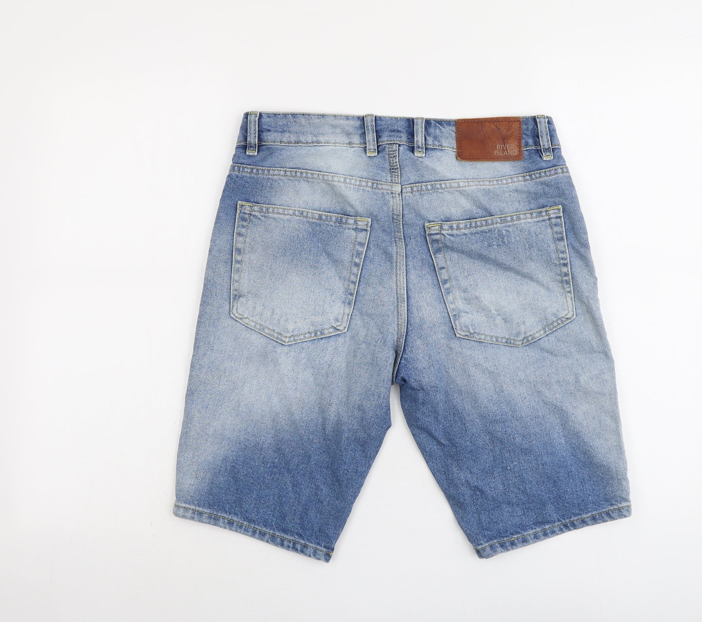 River Island Mens Blue Cotton Chino Shorts Size 30 in L10 in Regular Button
