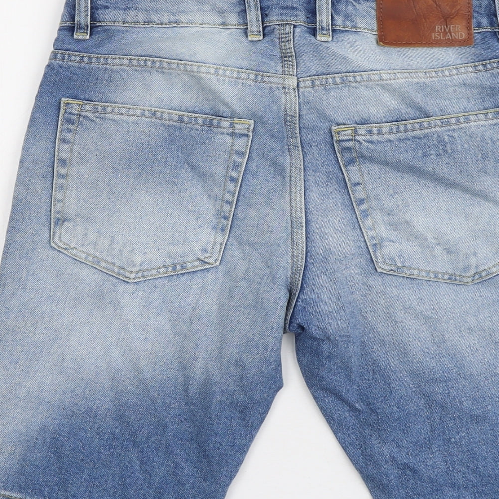 River Island Mens Blue Cotton Chino Shorts Size 30 in L10 in Regular Button