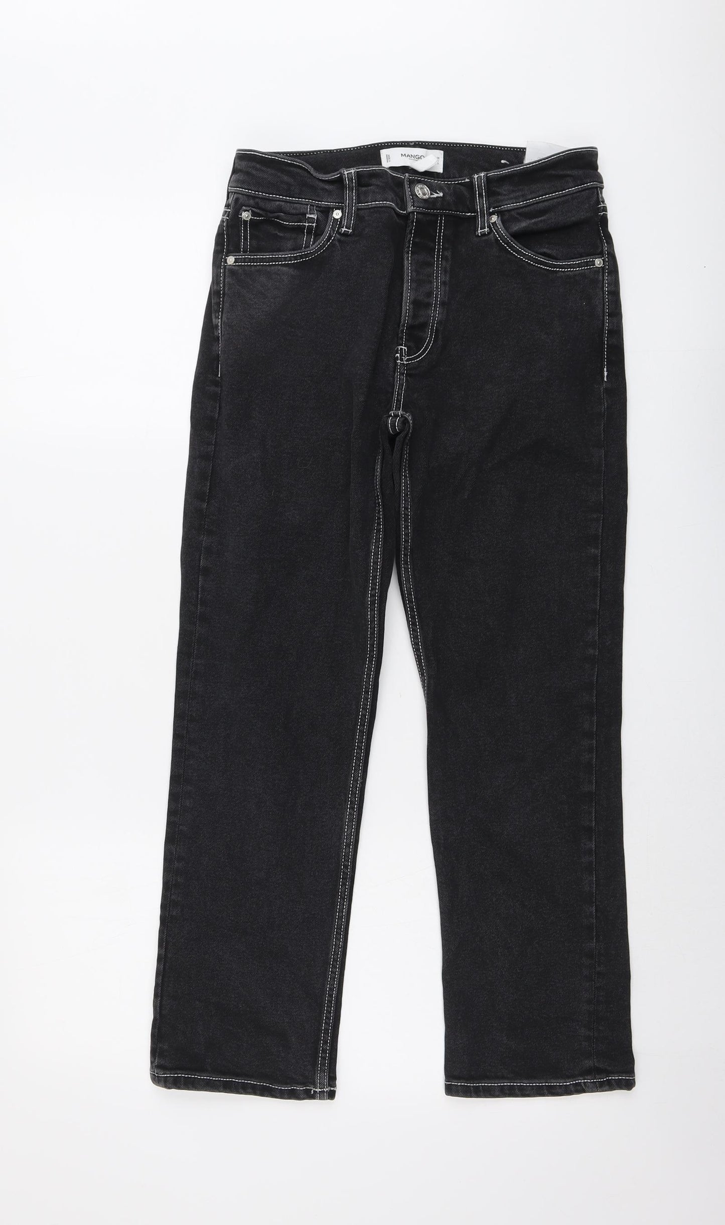 Mango Womens Black Cotton Straight Jeans Size 8 L26 in Regular Button