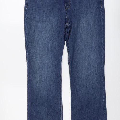 Marks and Spencer Womens Blue Cotton Bootcut Jeans Size 16 L28 in Regular Button
