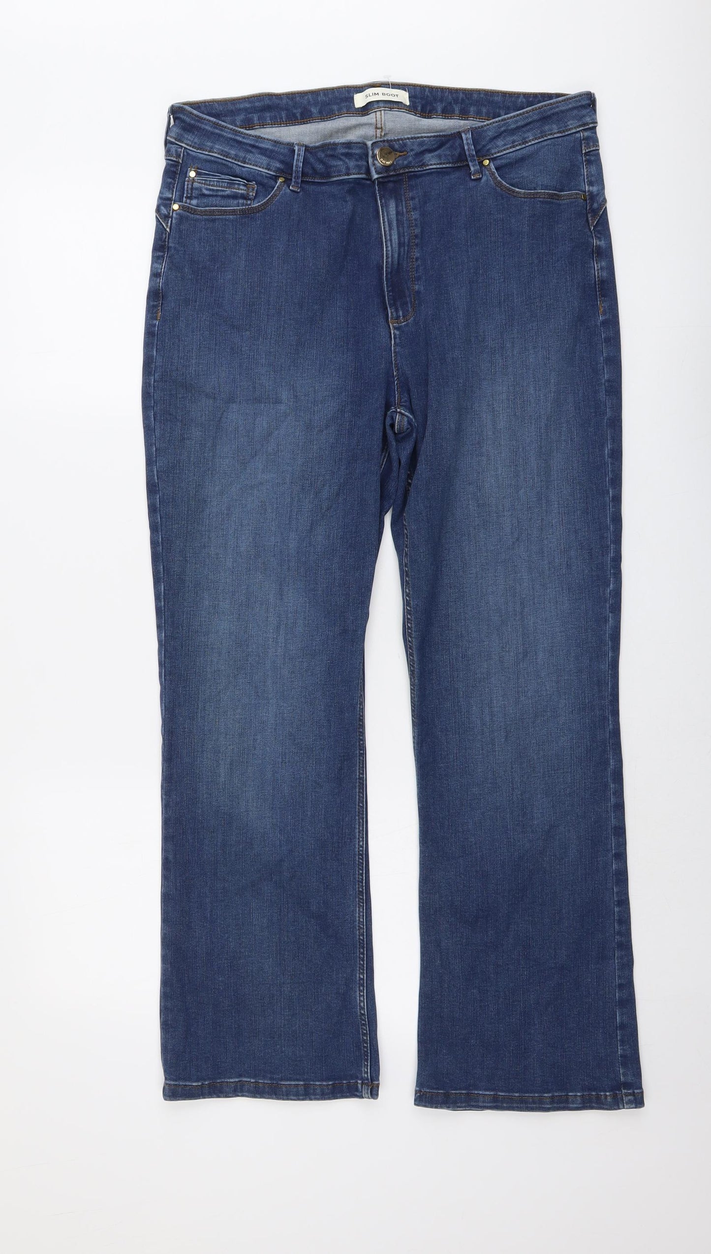 Marks and Spencer Womens Blue Cotton Bootcut Jeans Size 16 L28 in Regular Button
