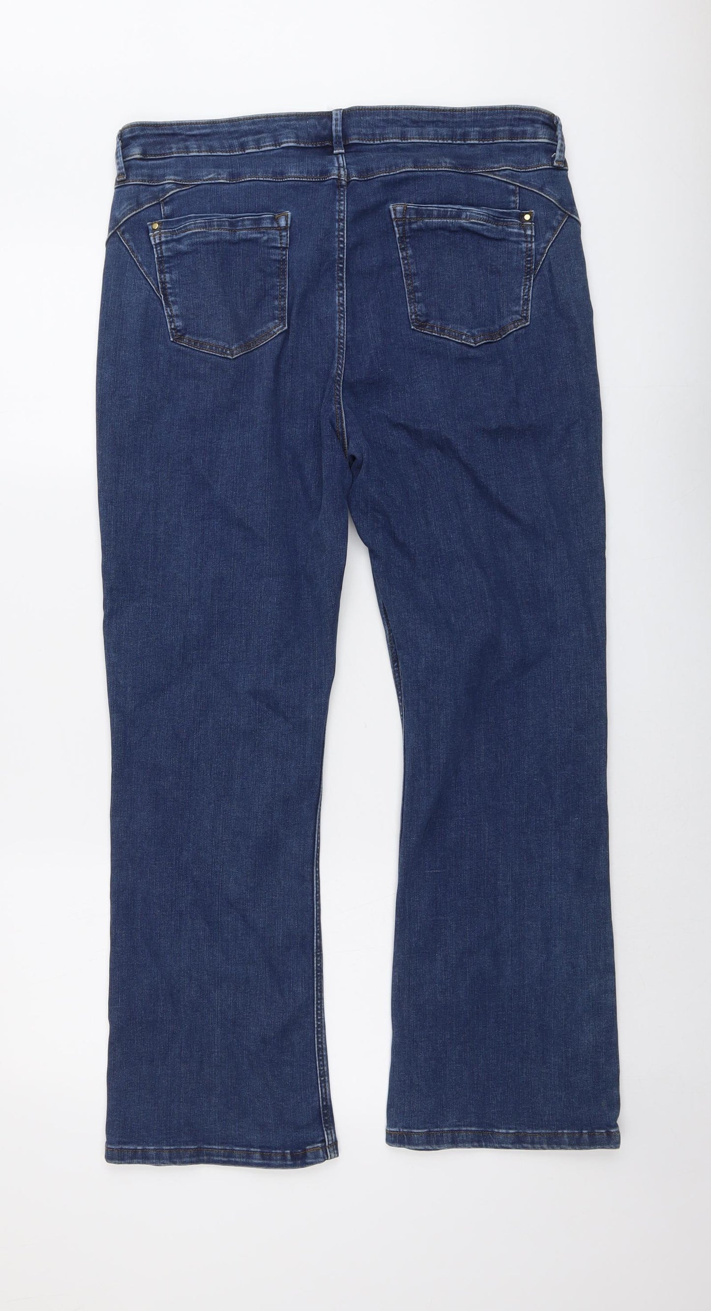 Marks and Spencer Womens Blue Cotton Bootcut Jeans Size 16 L28 in Regular Button