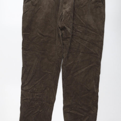 Marks and Spencer Mens Brown Cotton Trousers Size 38 in L29 in Regular Button