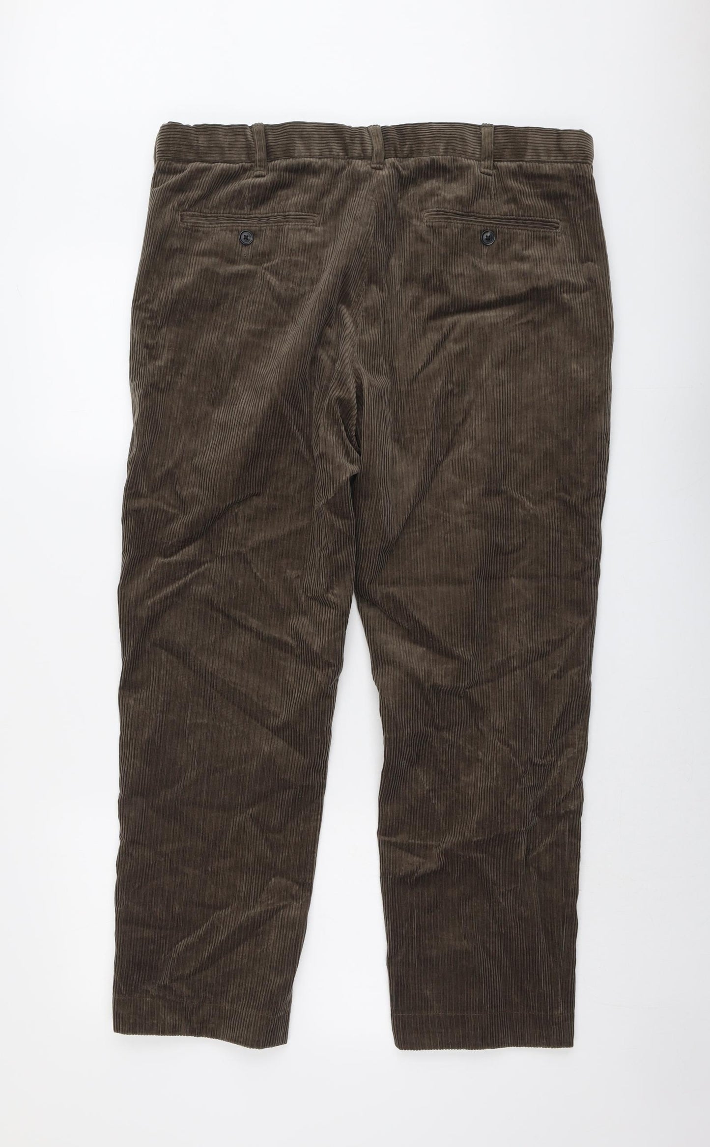 Marks and Spencer Mens Brown Cotton Trousers Size 38 in L29 in Regular Button