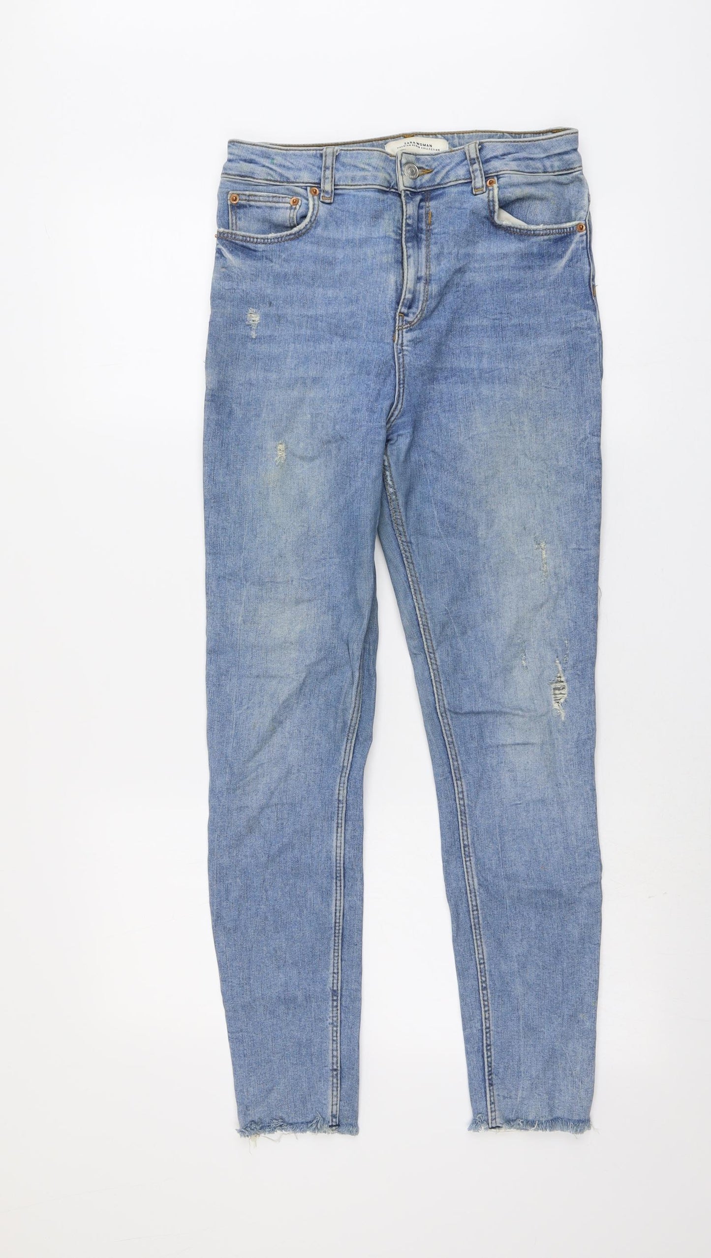 Zara Womens Blue Cotton Skinny Jeans Size 10 L28 in Regular Button