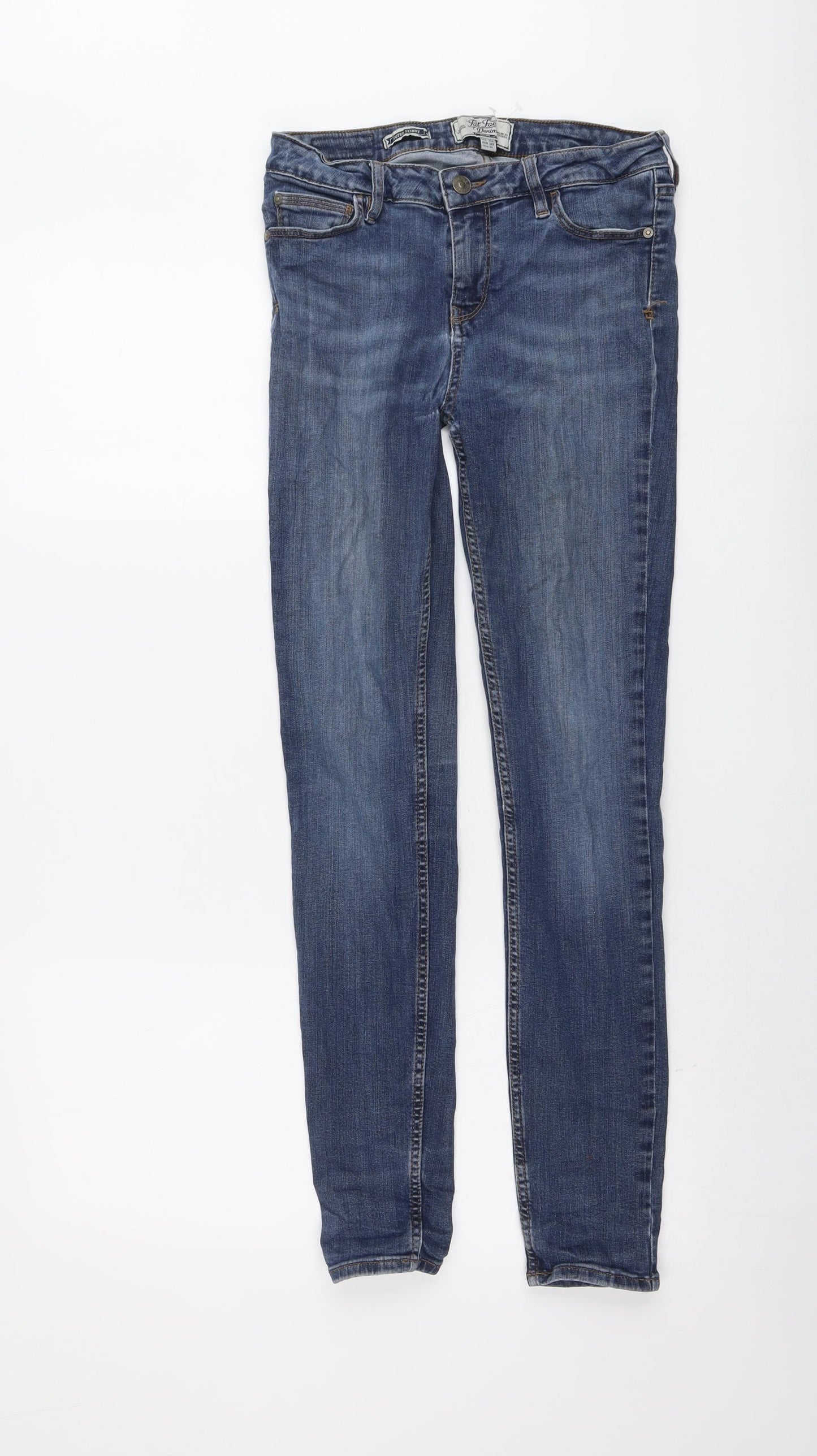 Fat Face Womens Blue Cotton Skinny Jeans Size 10 L29 in Regular Button