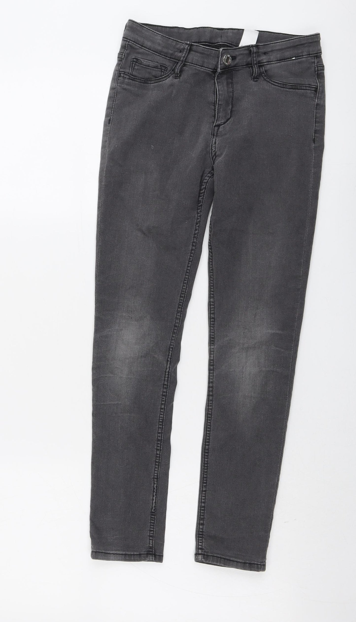 H&M Girls Grey Cotton Skinny Jeans Size 10-11 Years Regular Button