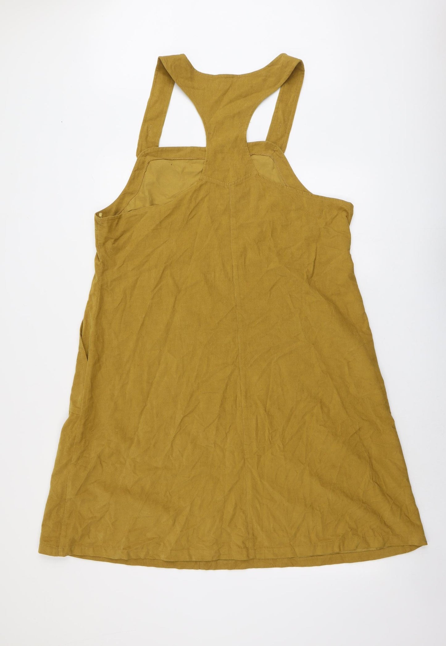 Nomads Womens Yellow Cotton Pinafore/Dungaree Dress Size 18 Square Neck Button