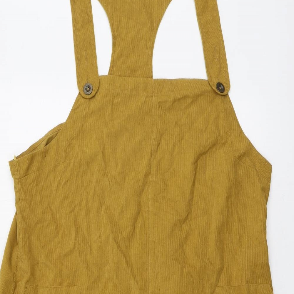 Nomads Womens Yellow Cotton Pinafore/Dungaree Dress Size 18 Square Neck Button
