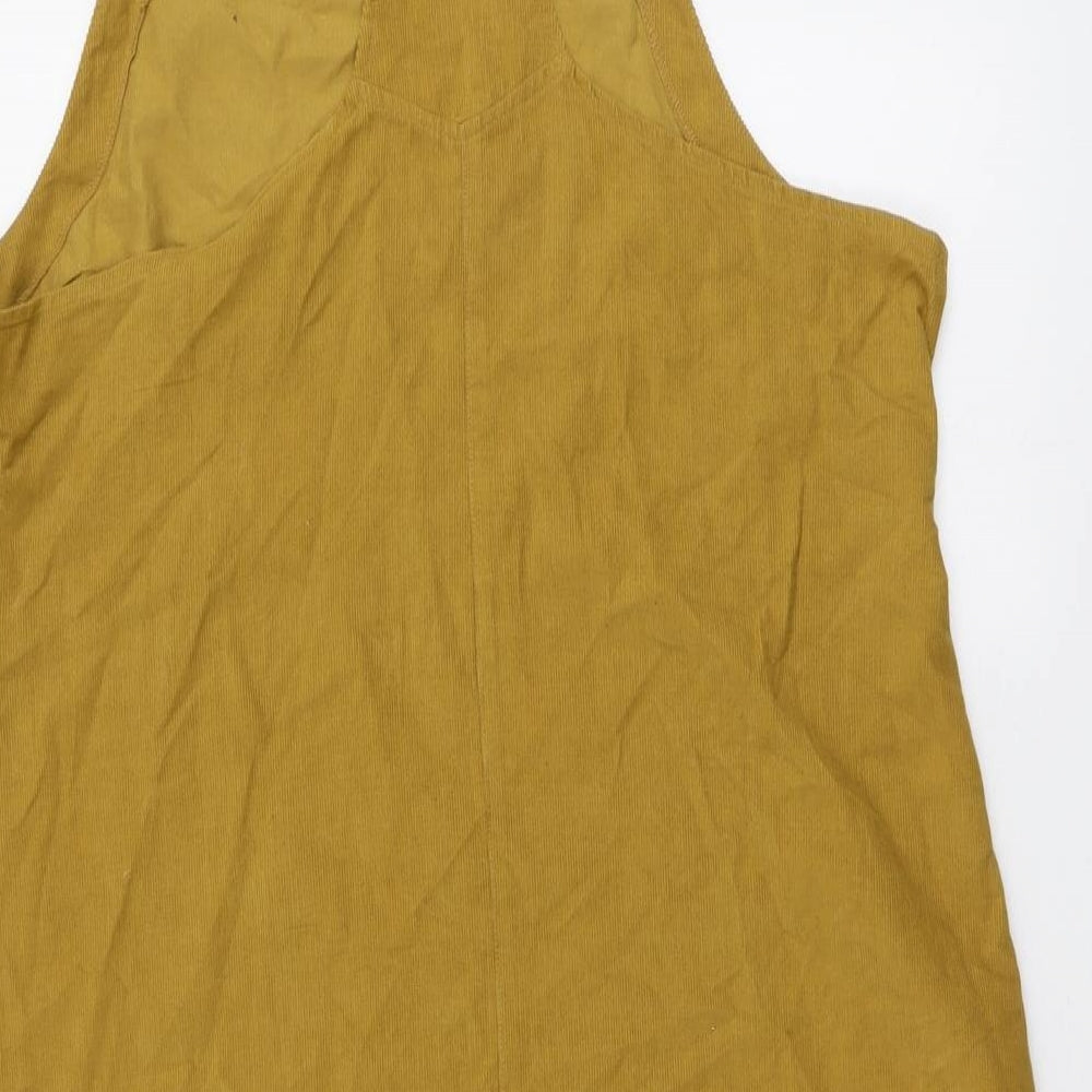 Nomads Womens Yellow Cotton Pinafore/Dungaree Dress Size 18 Square Neck Button