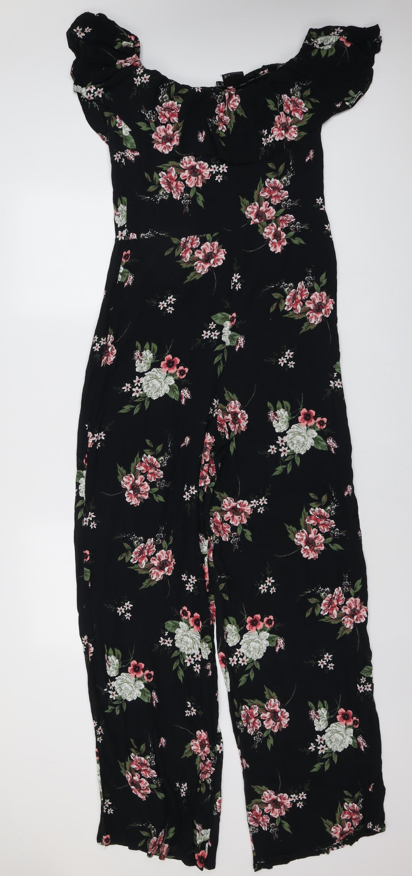 ASOS Womens Black Floral Polyester Jumpsuit One-Piece Size 12 Zip