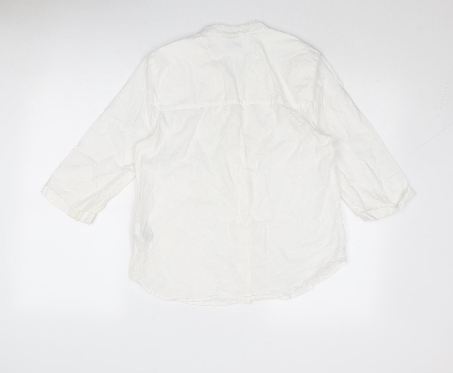 Classic Womens White Cotton Basic Button-Up Size 8 V-Neck